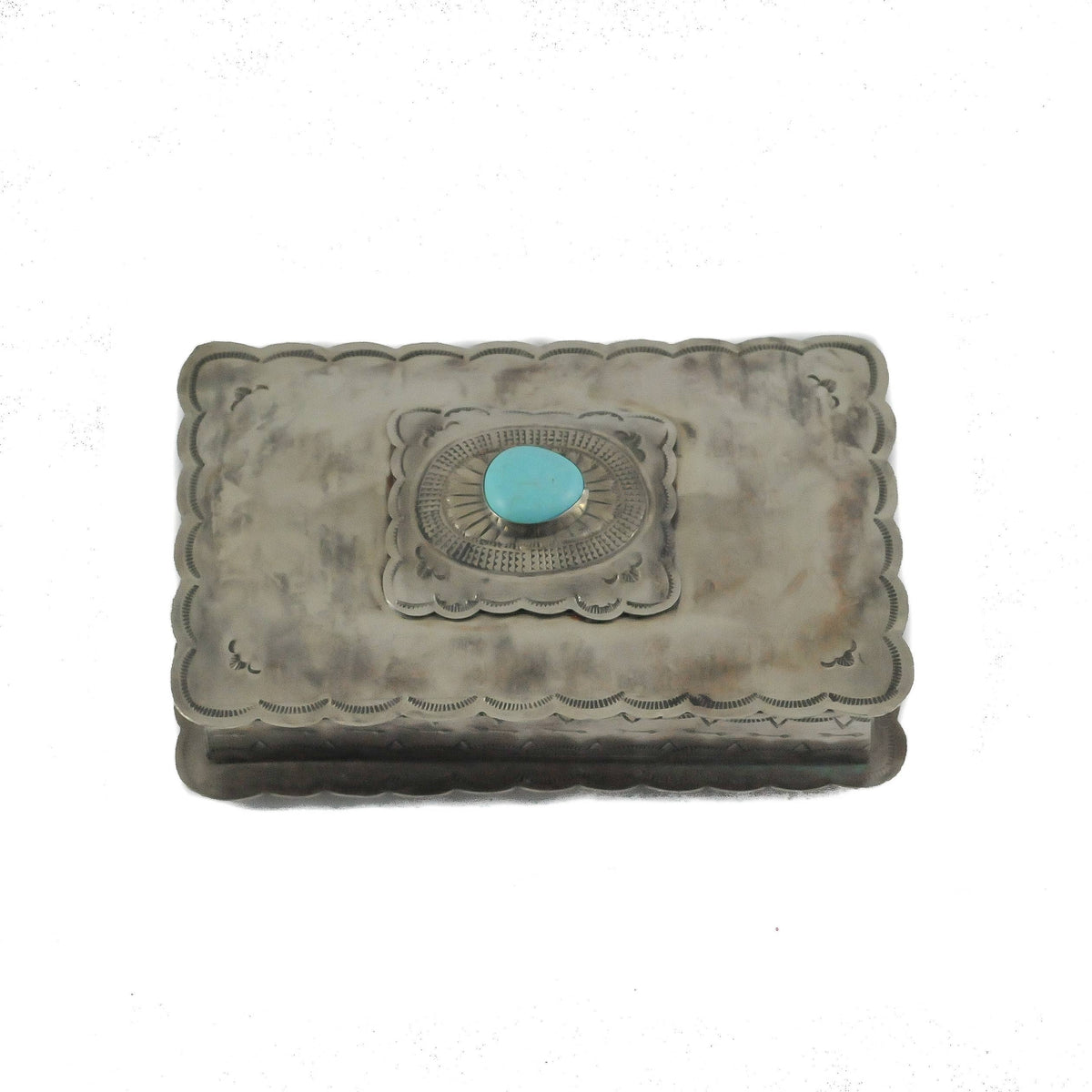 STAMPED RECTANGULAR CONCHO BOX W/ TURQ