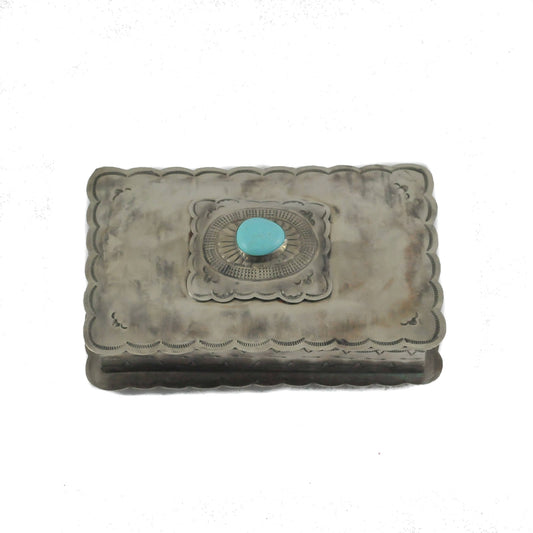 STAMPED RECTANGULAR CONCHO BOX W/ TURQ