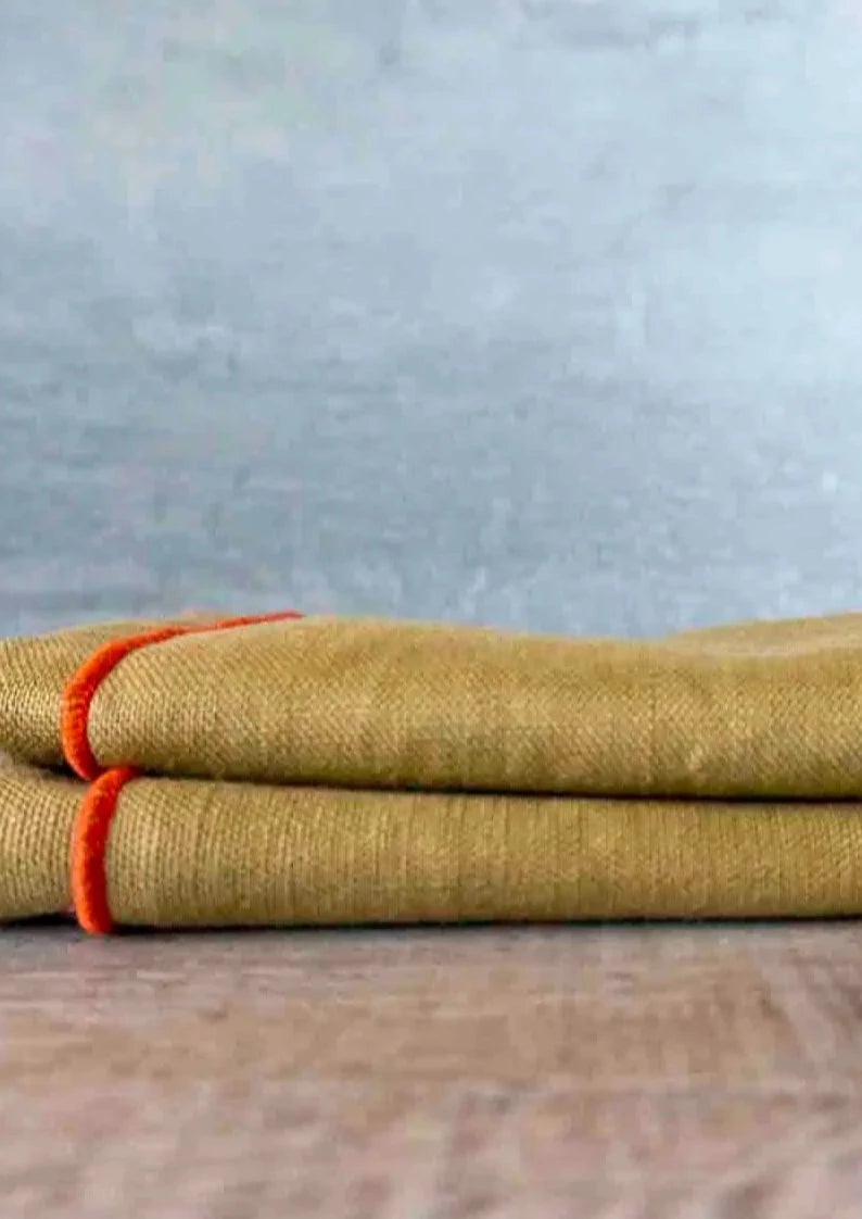 100% Linen Green/Haystack Cloth Dinner Napkins, Set of 2