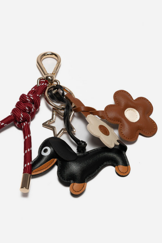 Bag Charm - BLACK DOG AND BROWN DAISIES