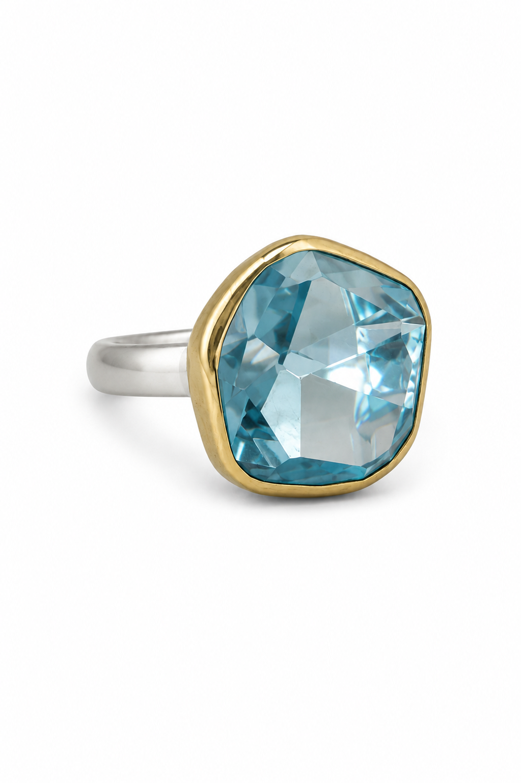Blue Topaz 18K Gold & SS Ring