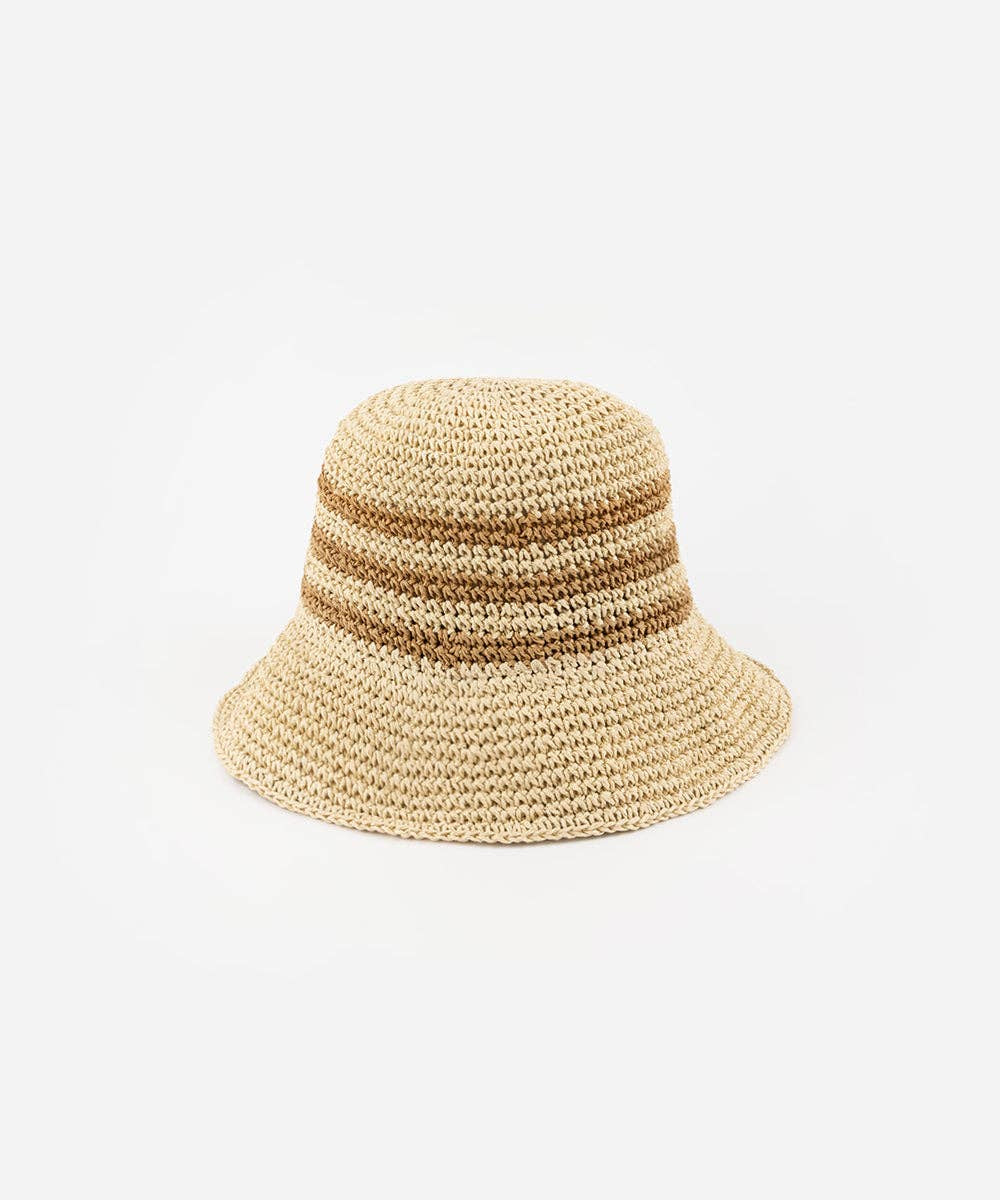 Gigi Pip - Sal Crochet Packable Bucket Hat: Natural Stripe / S/M 57