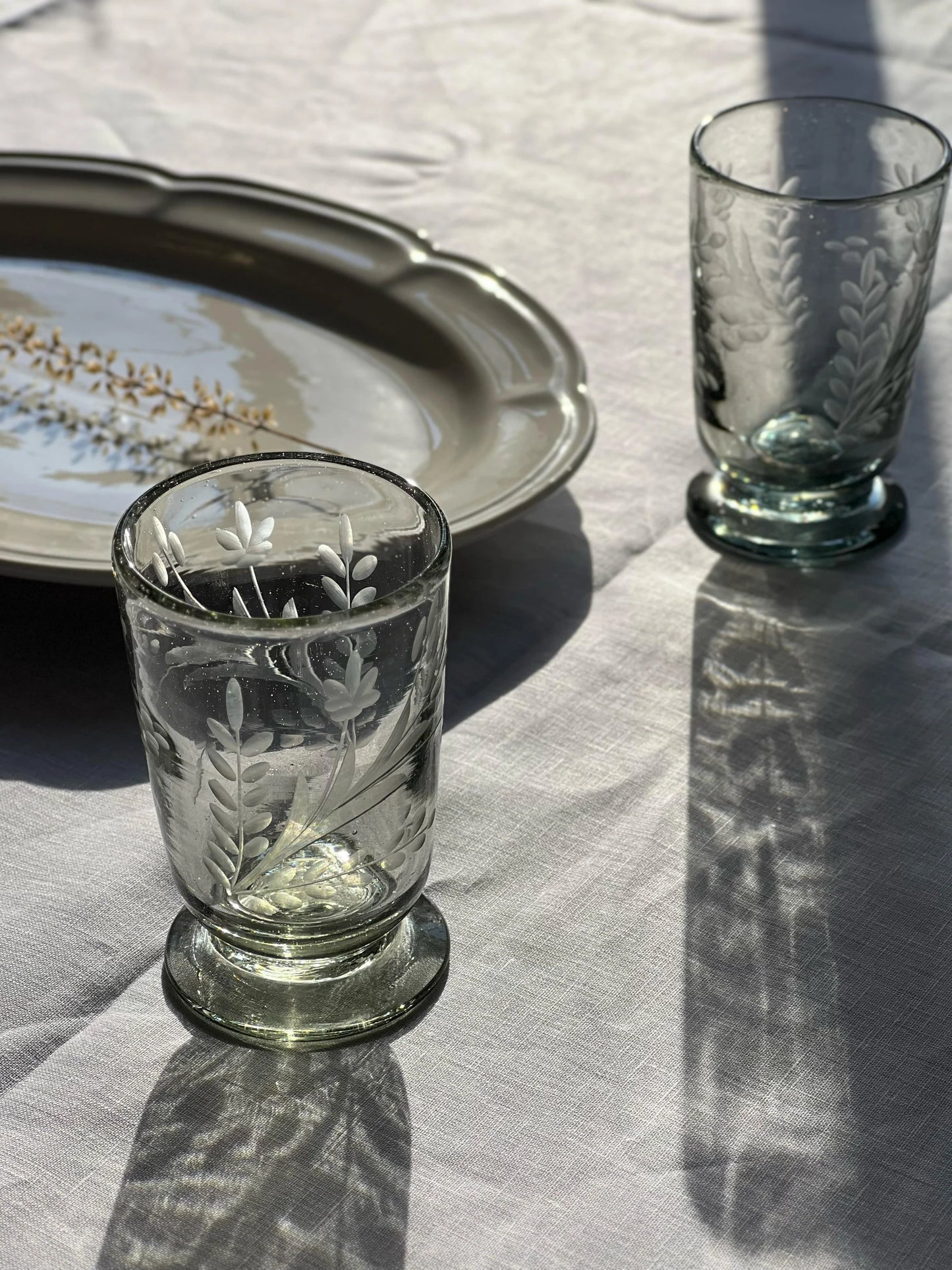 Hand-etched Footed Glass - Wine