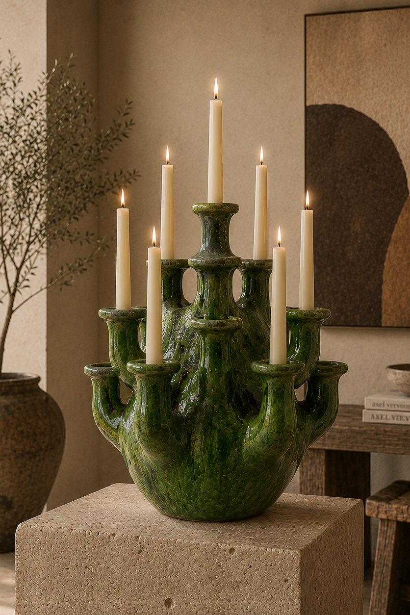 Large Moroccan Tamegroute Multi-Neck Vase & Candle Holder