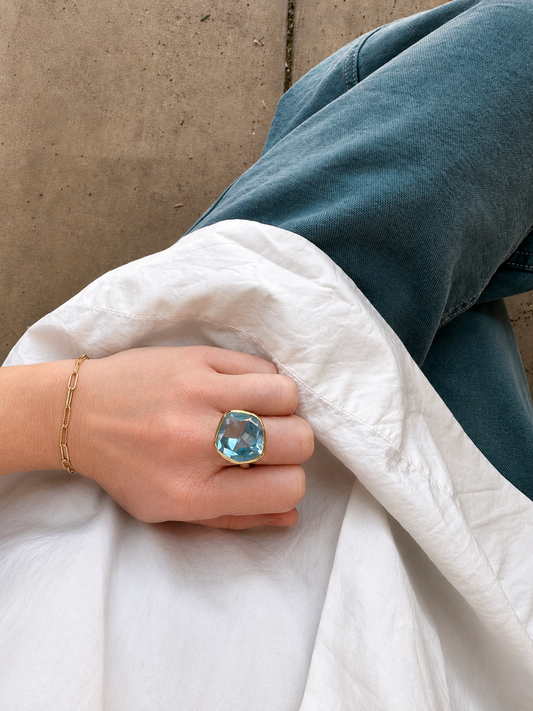 Blue Topaz 18K Gold & SS Ring