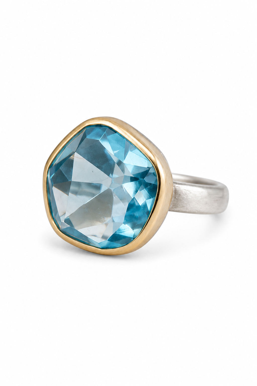Blue Topaz 18K Gold & SS Ring