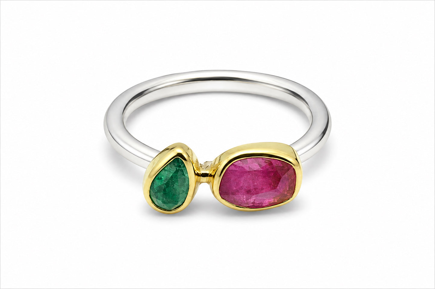 Red Tourmaline & Emerald Ring