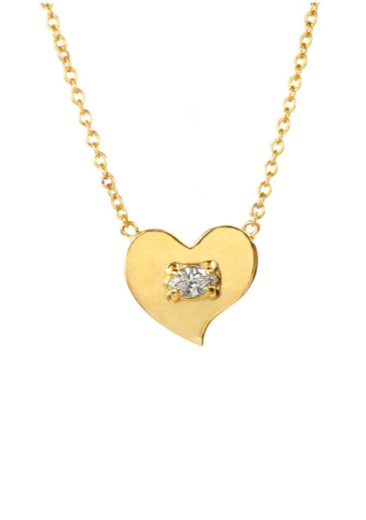 14K Gold Necklace w/Marquis Center Diamond Heart