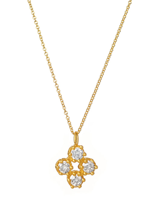 14K Gold Necklace with 4 Bezel White Diamonds