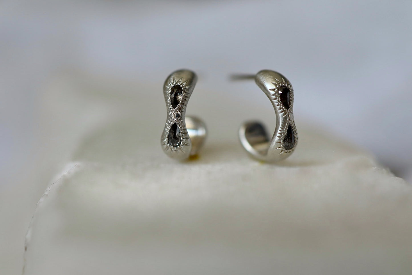 Grey Diamond Bubble Huggie Hoops