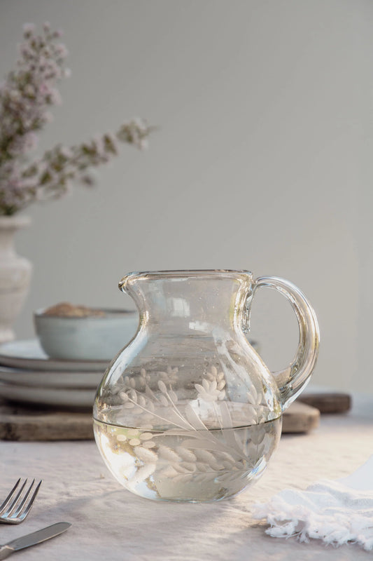 Hand-etched Blown Petite Pitcher