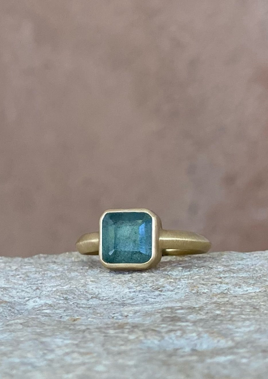 One of a Kind Emerald Triangle Ring, 14K
