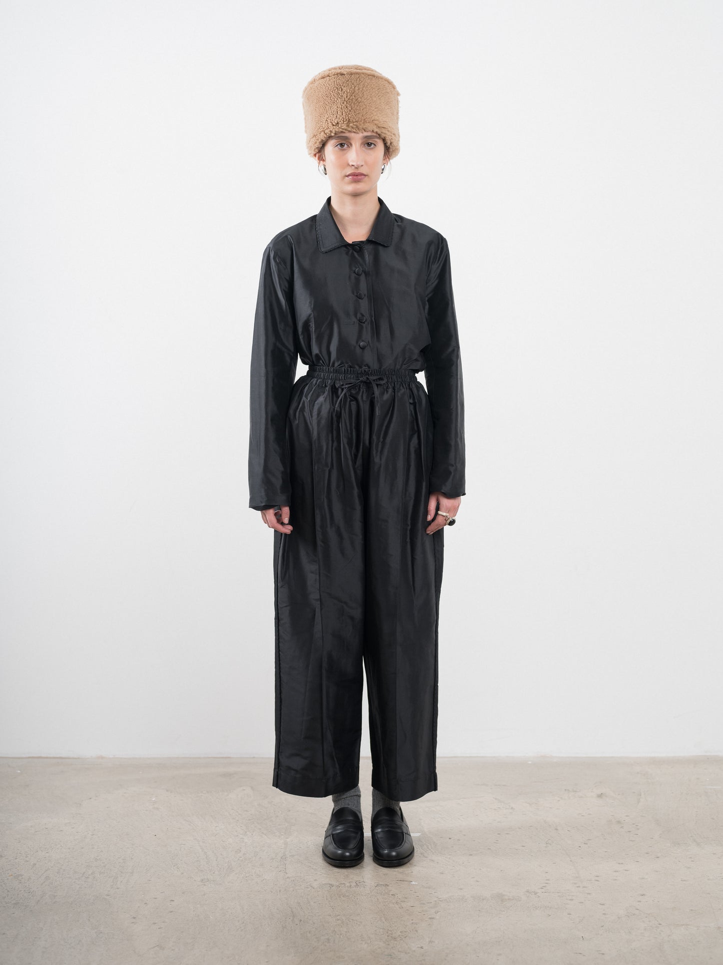 Luna Trouser with Trim, Black Silk Dupion