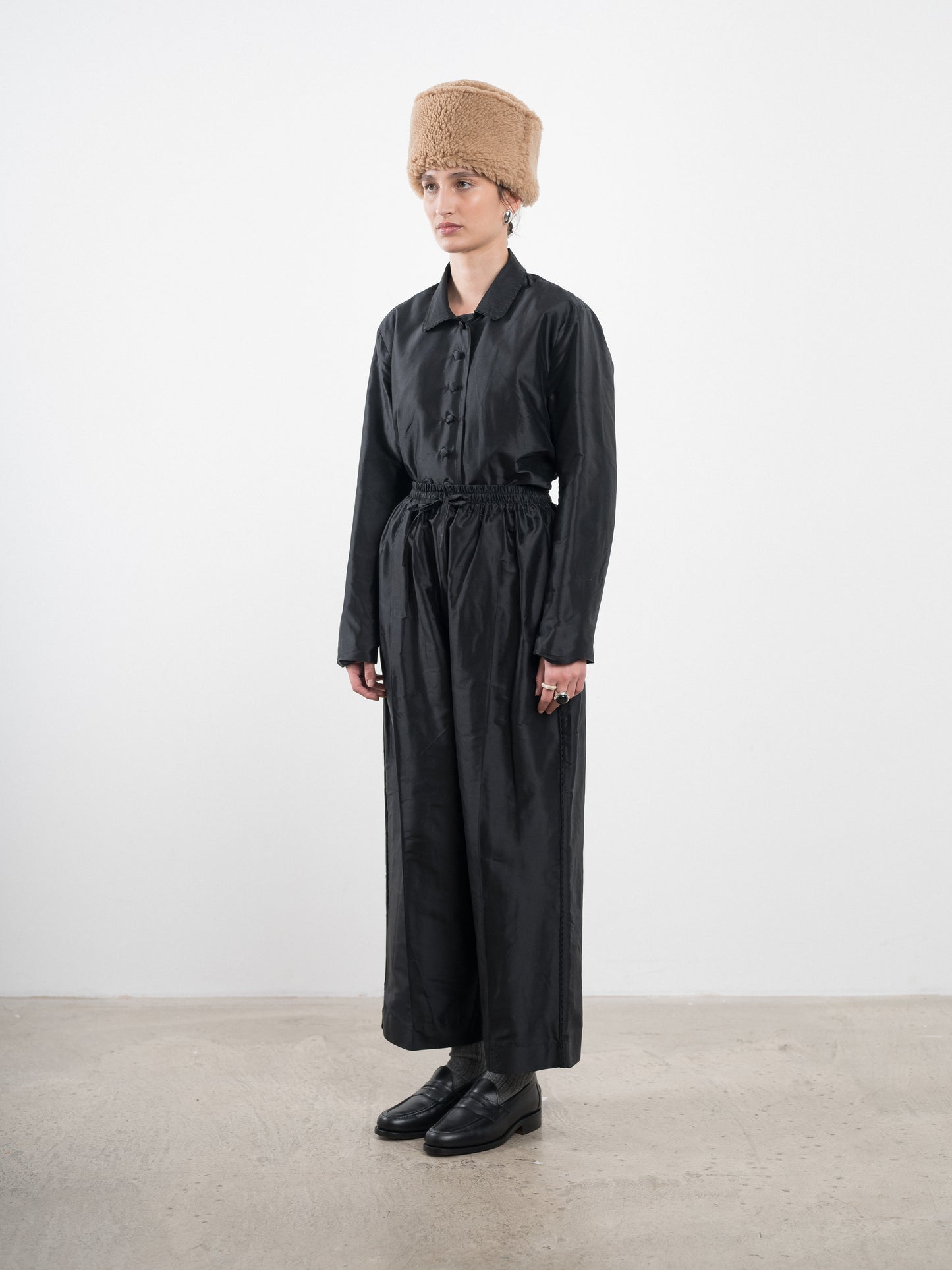 Luna Trouser with Trim, Black Silk Dupion