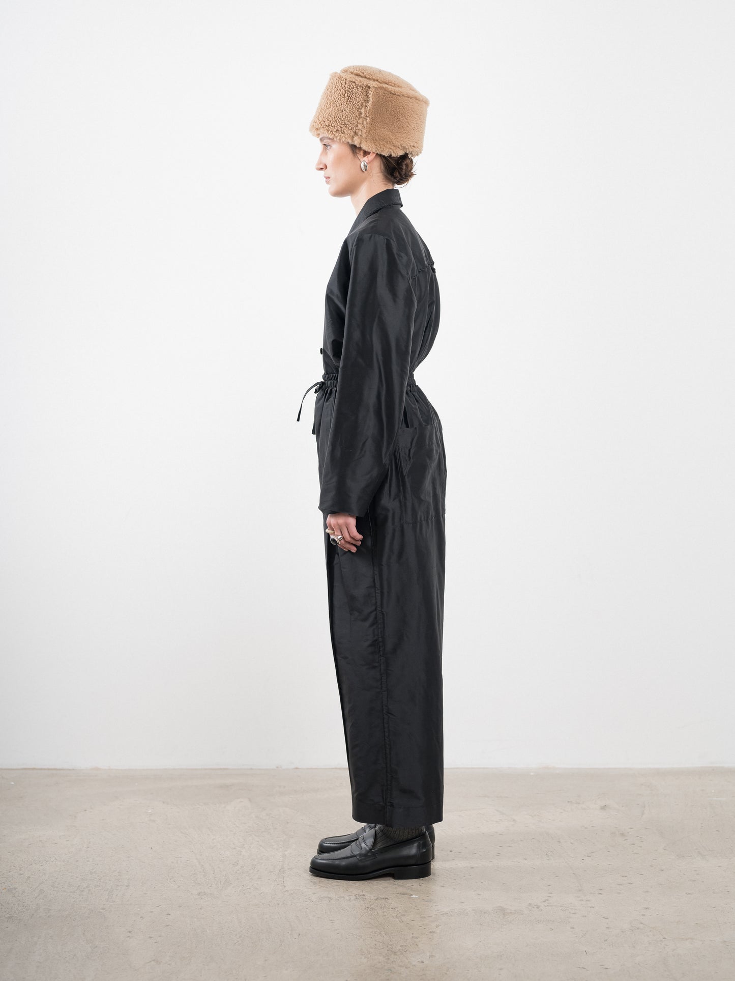 Luna Trouser with Trim, Black Silk Dupion