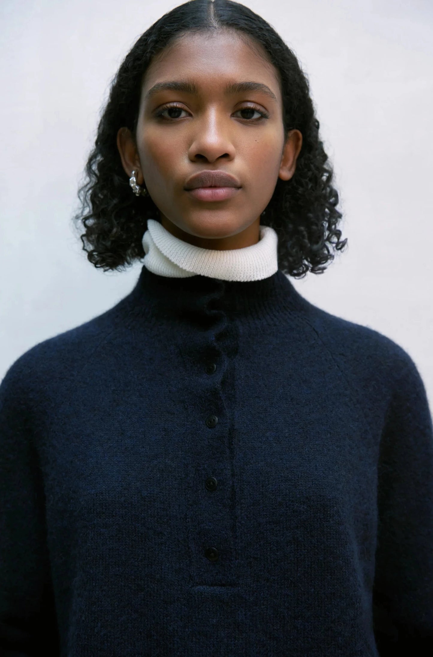 Baby Alpaca Polo Sweater, Navy