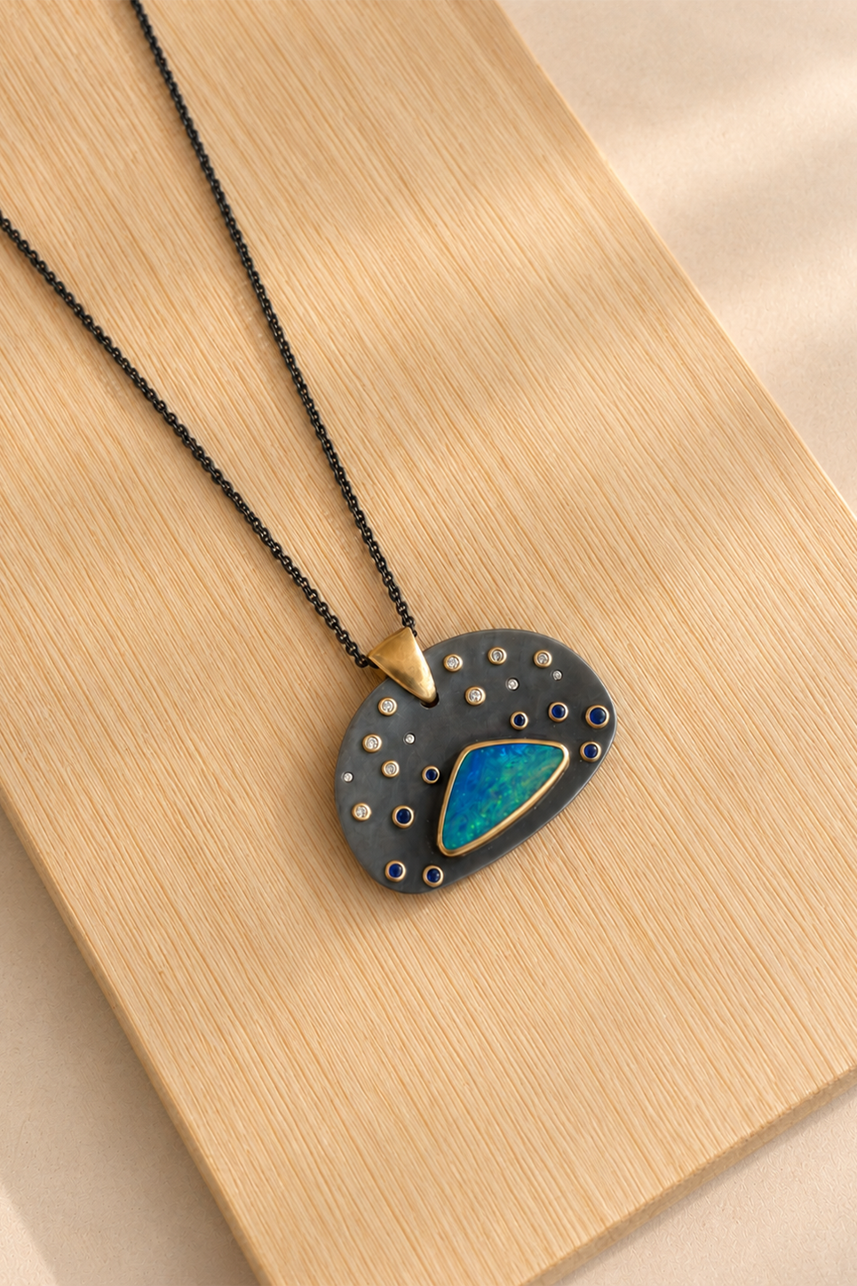 Oxidized Silver & Opal Pendant Necklace