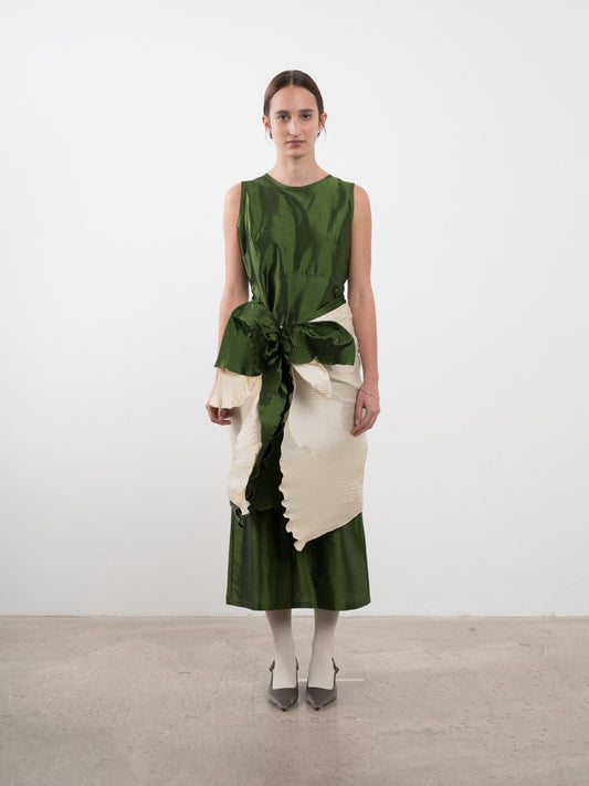 Pleated Scarf, Bottle Silk Dupion