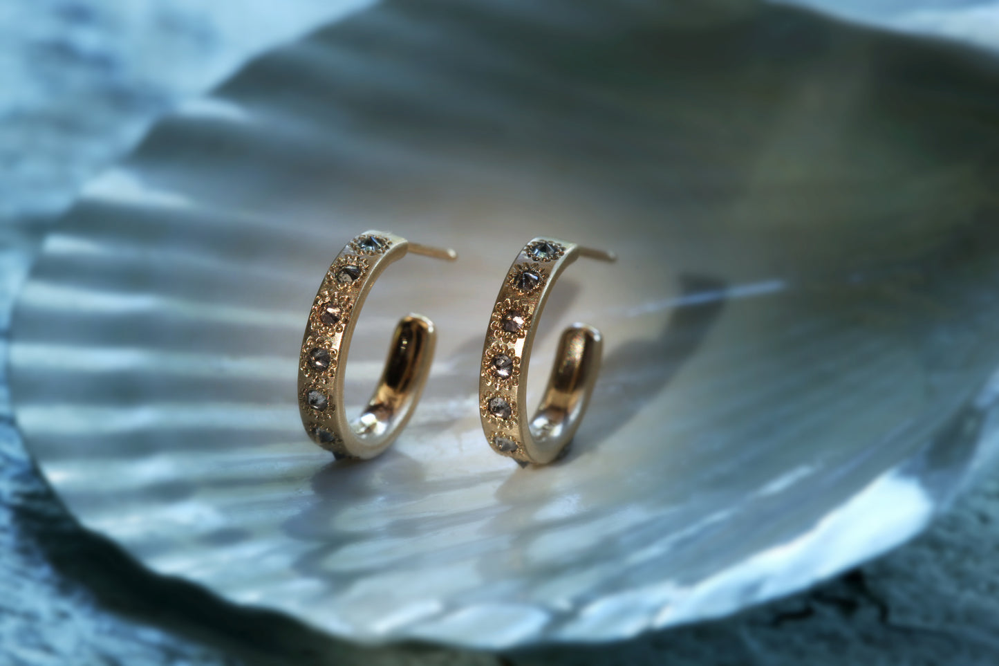Rose-cut Studded Diamond Hoops