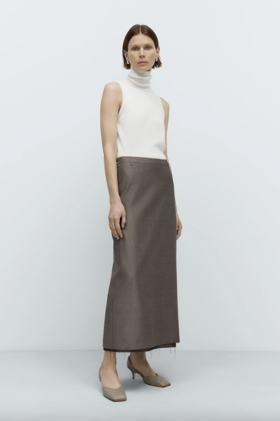 Tailoring Mohair Long Skirt, Smoke Brown