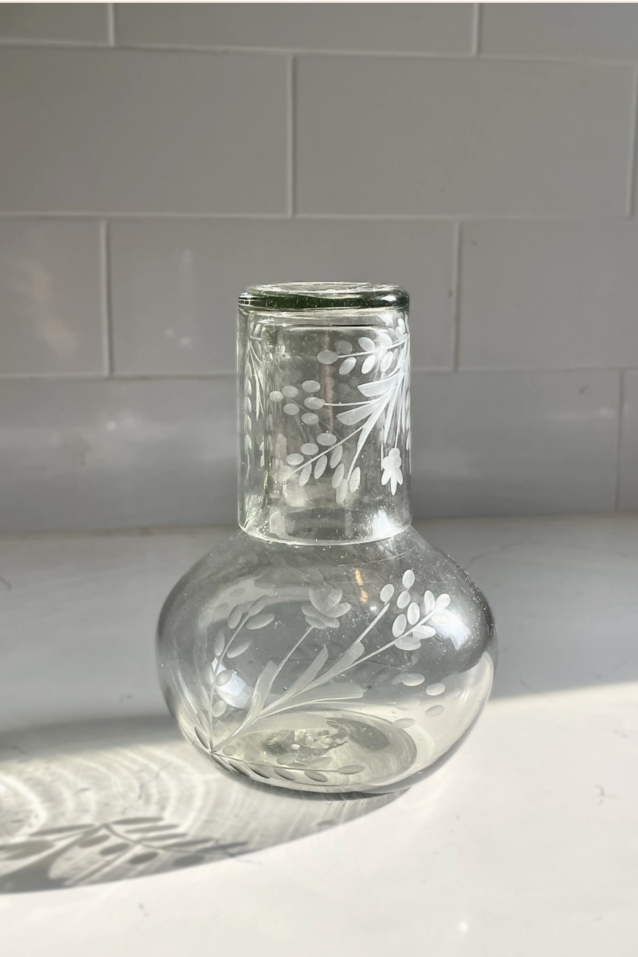 Hand-etched Blown Carafe Set