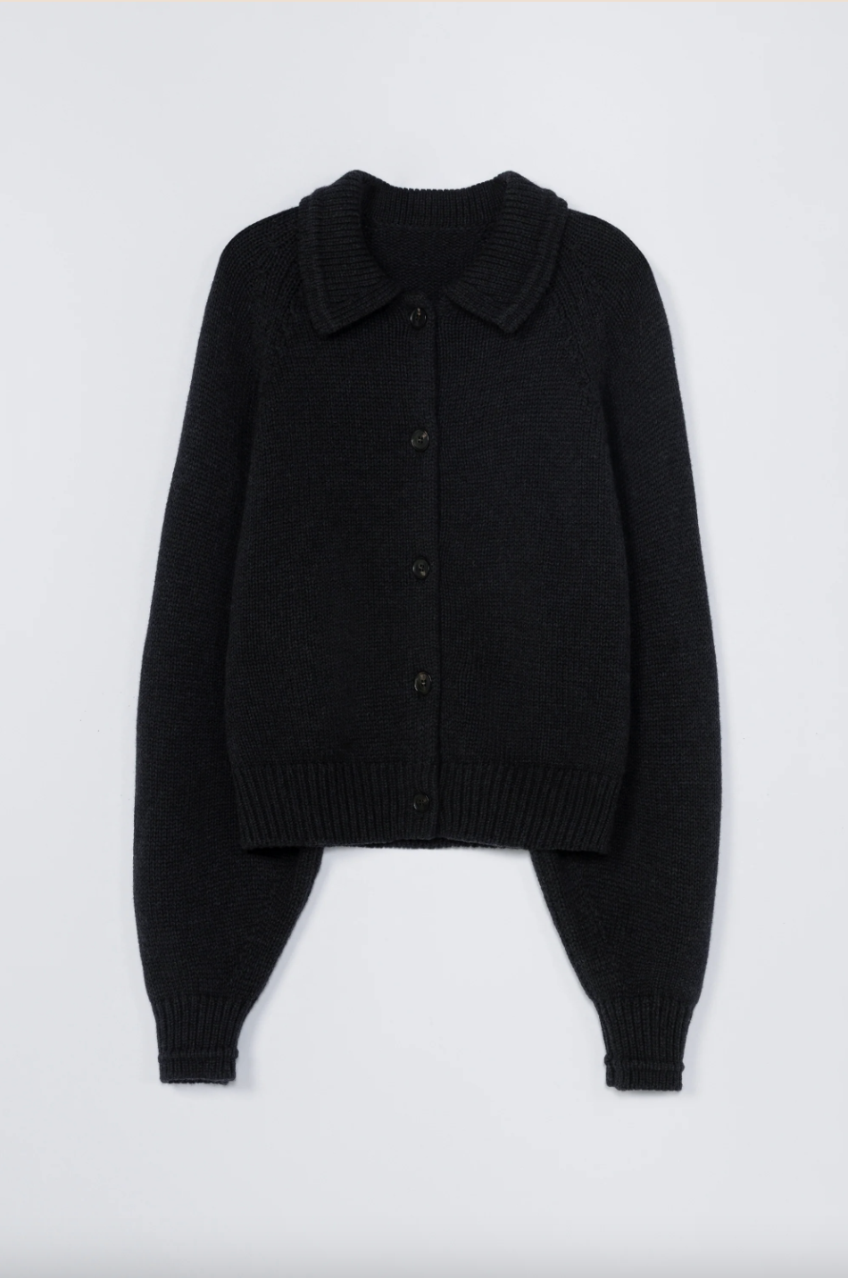 Merino Wool Collar Cardigan, Anthracite