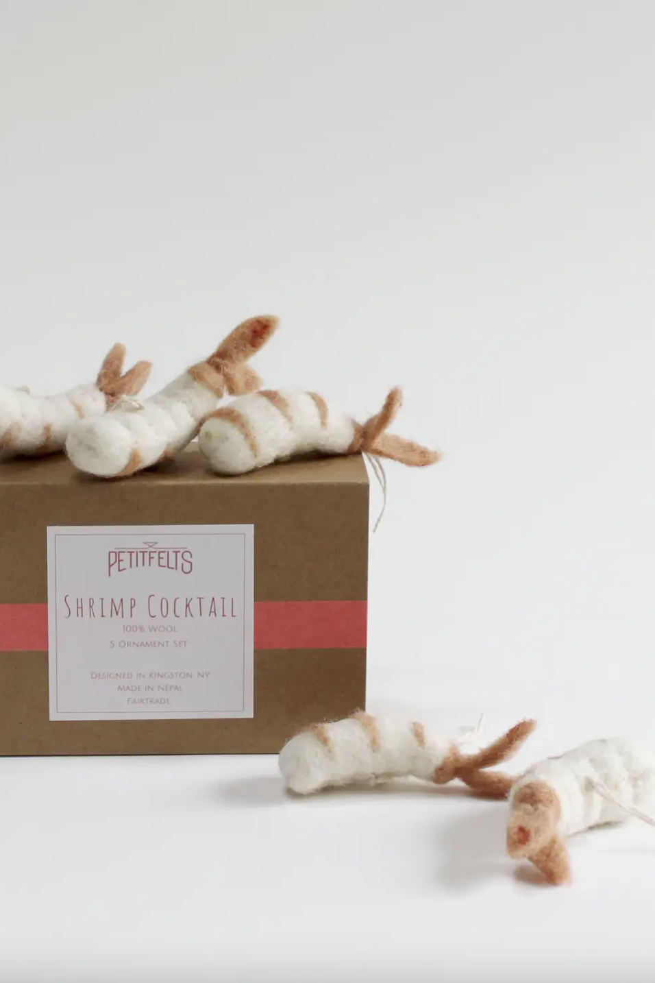 Felted Wool Shrimp Cocktail Ornament Set