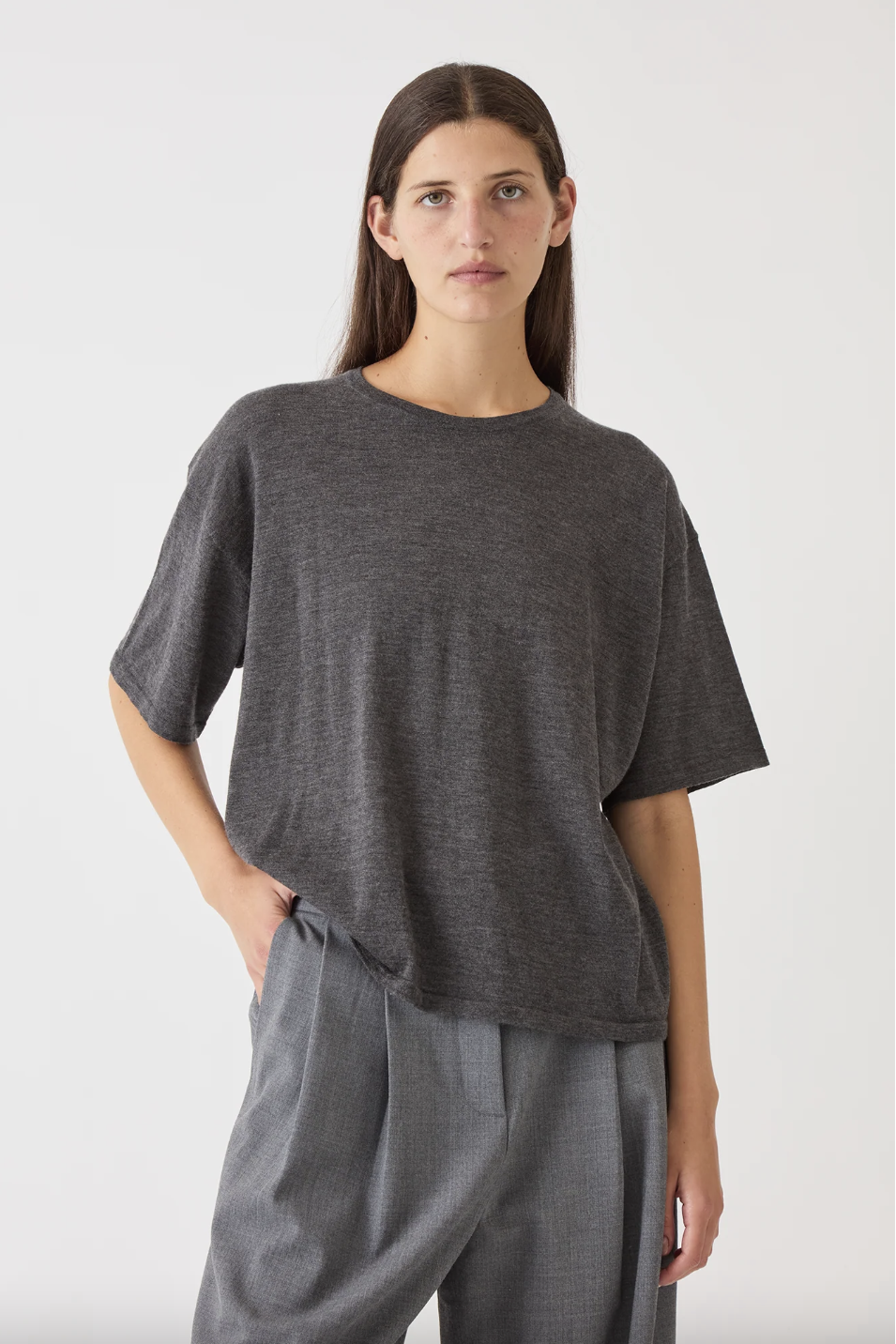 Hazel Superfine Cashmere Top, Charcoal Heather