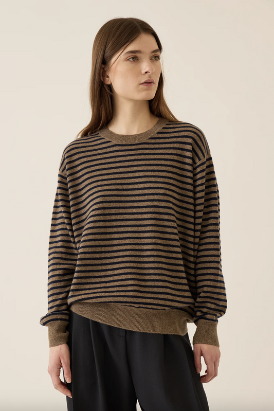 Neve Cashmere Sweater, Beige & Navy