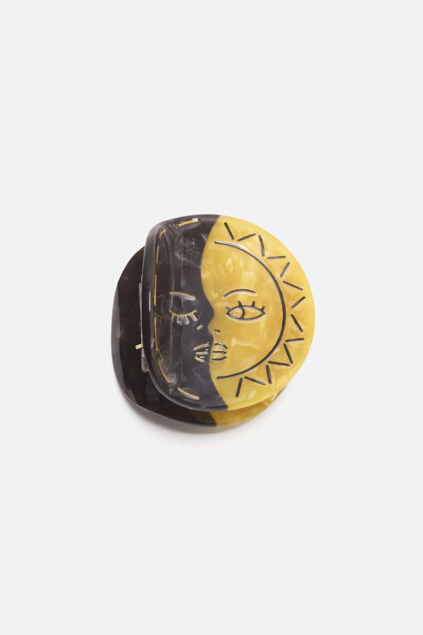 Eclipse Black Gold Sun Moon Face Hair Claw