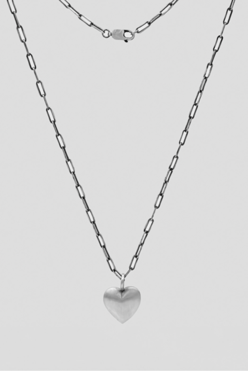 Large Puffy Heart Charm Necklace, SS