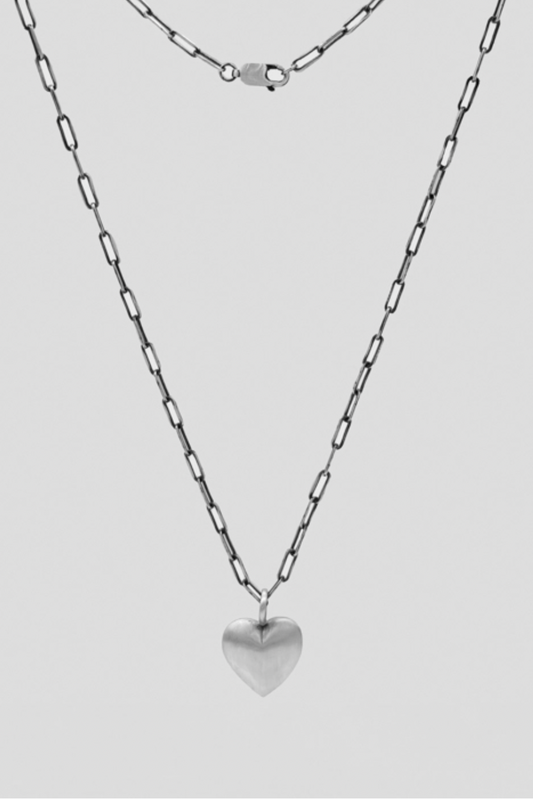 Large Puffy Heart Charm Necklace, SS
