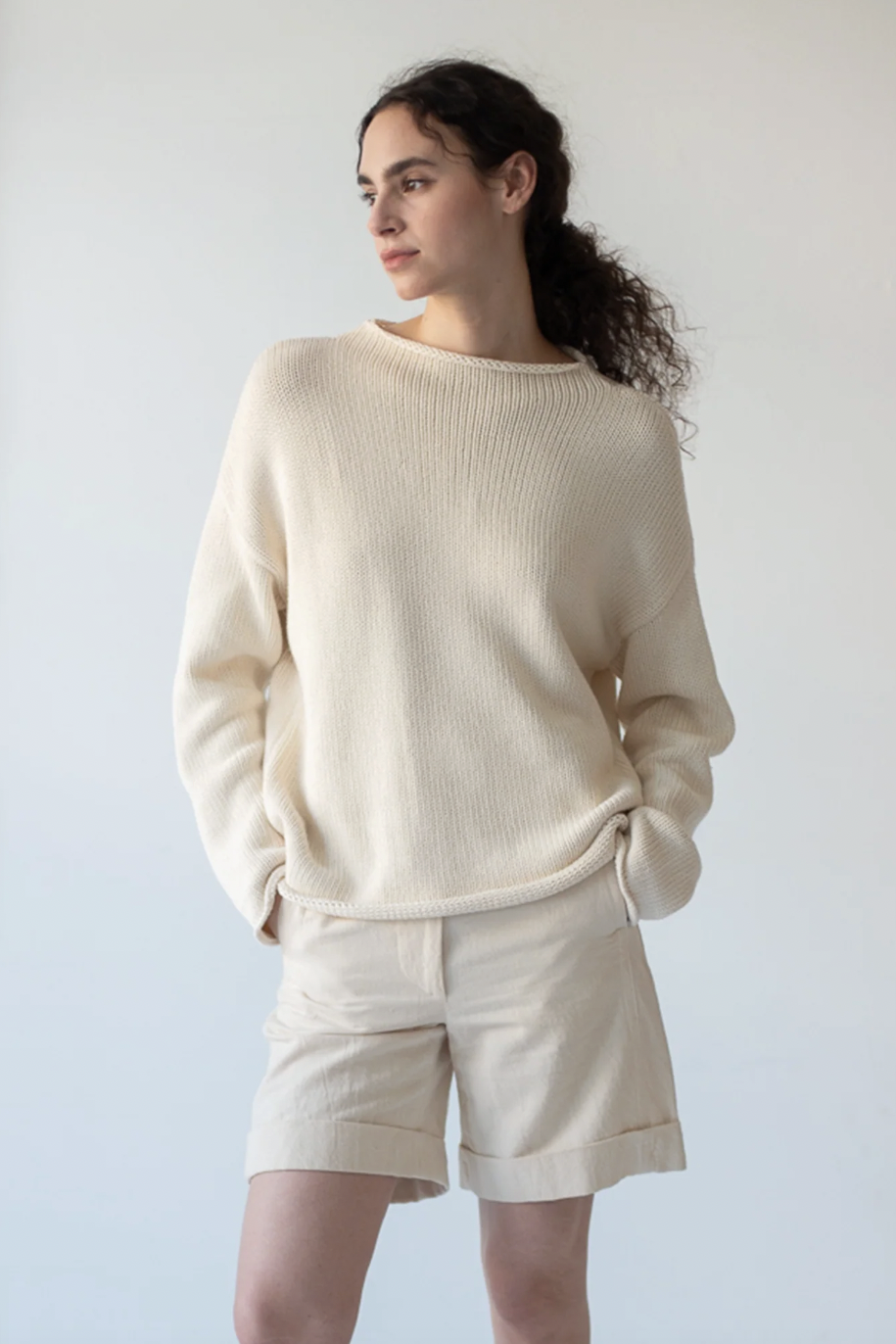 Lamis Washed Cotton Sweater, Off White