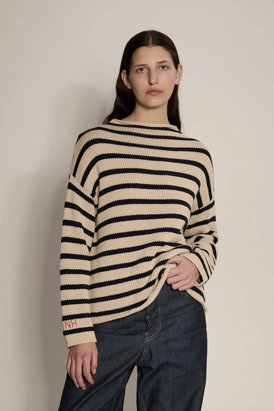 Lamis Stripe Cotton Sweater, Natural Navy