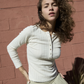 Pointelle Henley tee, Cream