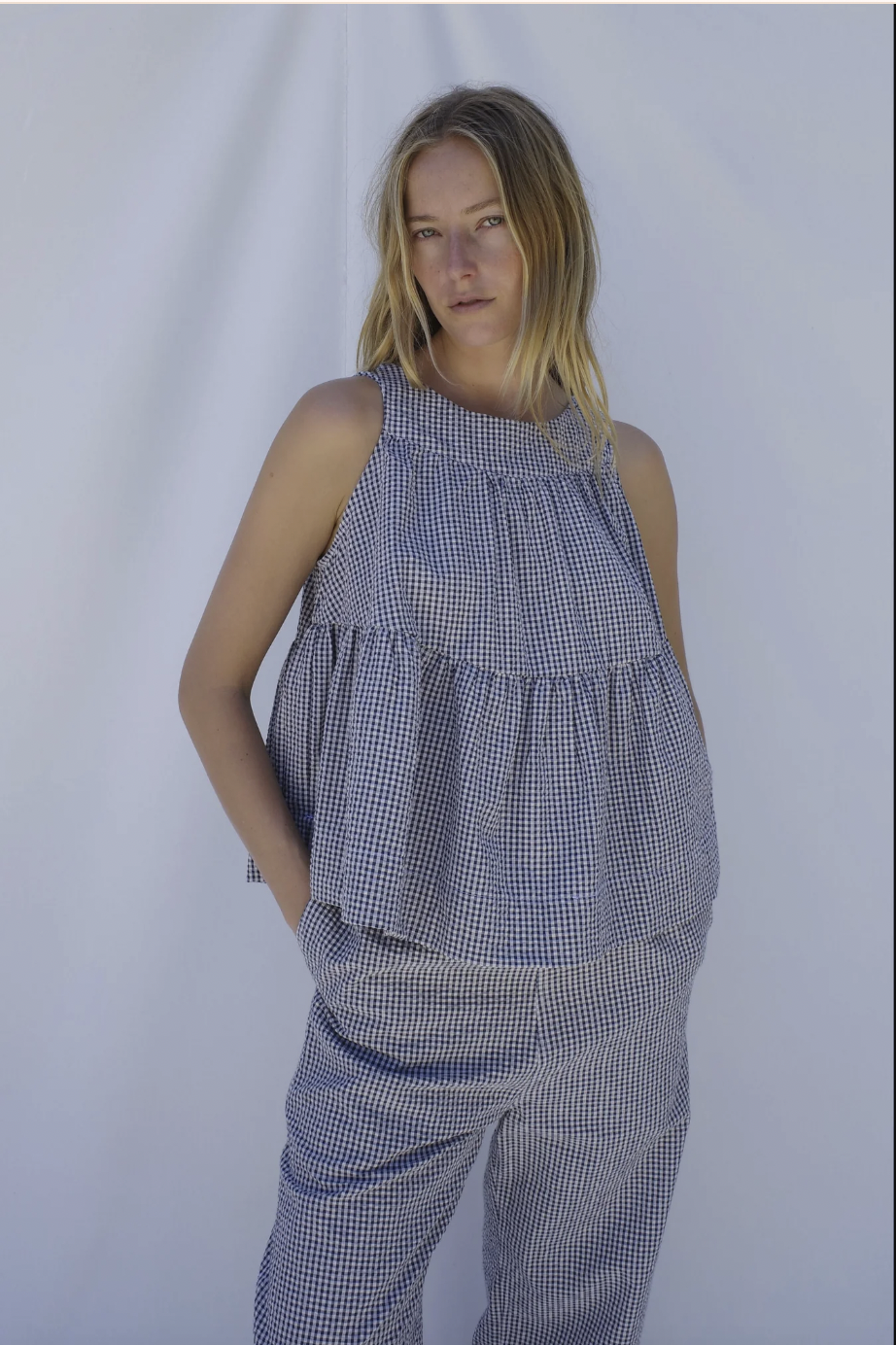 Carmen Swing Top, Navy Gingham