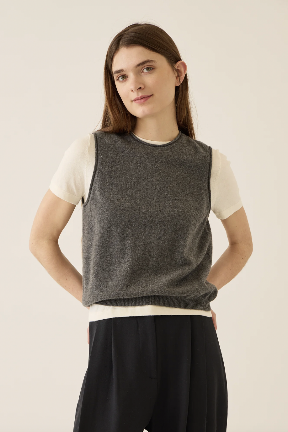 Kaileigh Cashmere Top, Dark Heather Grey