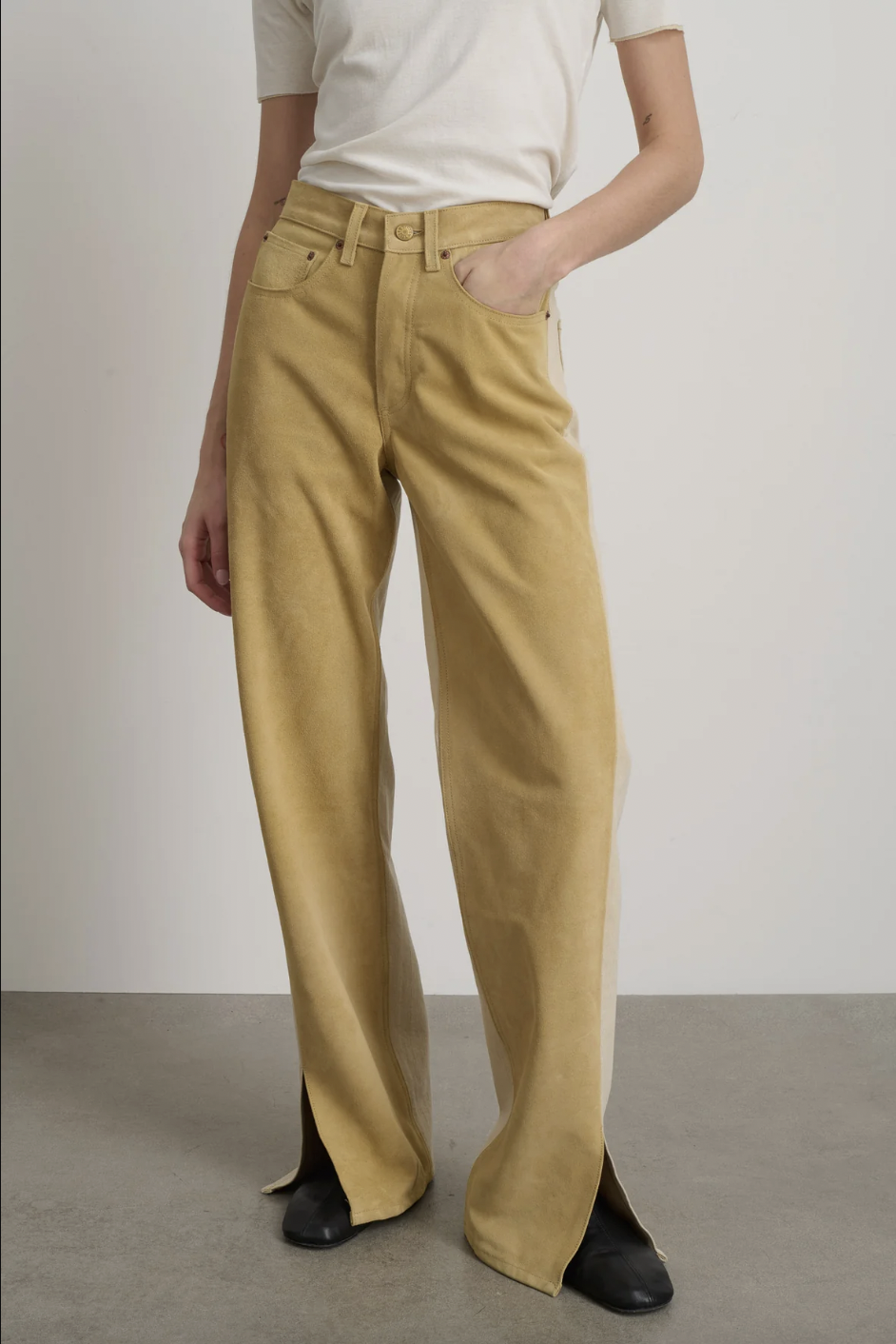 Charlot Split Hem Jean, Palomino Suede/Khaki