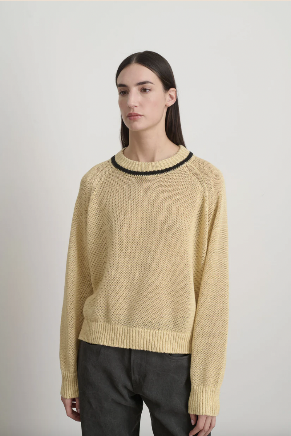Lind Ringer Crewneck, Wheat/Black Linen