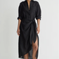 Alessandra Sarong Shirt Dress, Black