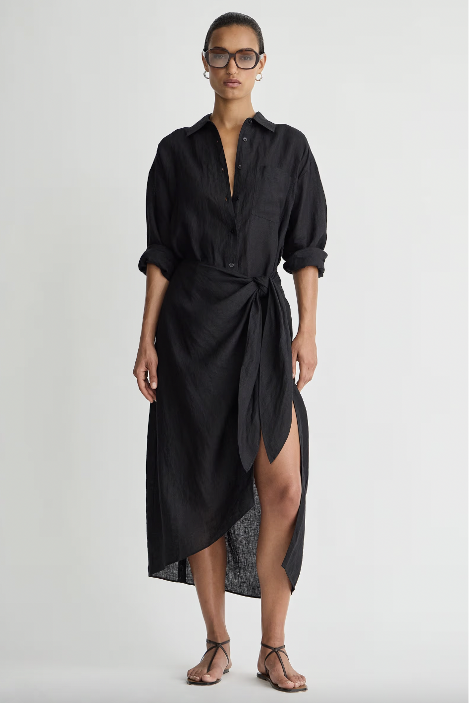 Alessandra Sarong Shirt Dress, Black