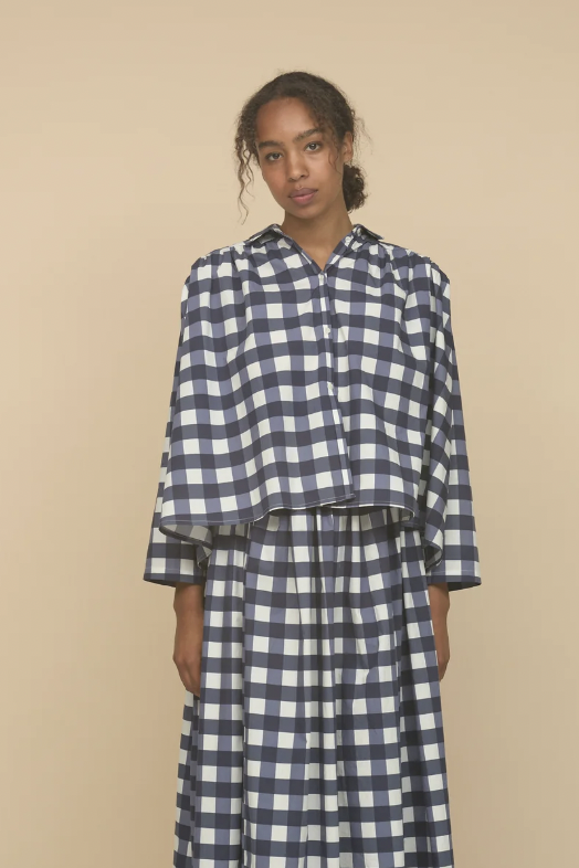 Flo Blouse, Navy Check