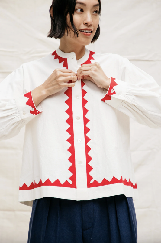Nikki Chasin Alpha Buttondown Zig Zag Applique - Ivory/Poppy