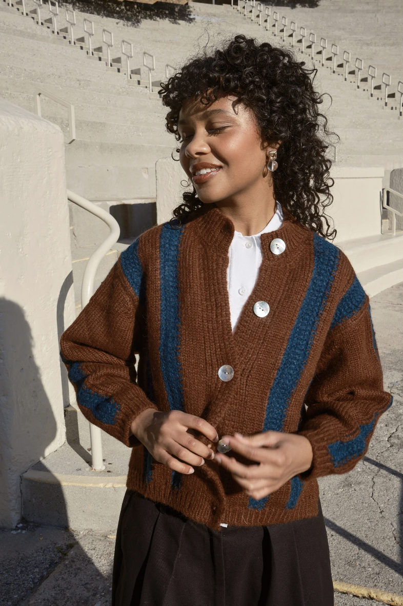 Nikki Chasin Sheba Striped Cardigan - Hickory/Ocean