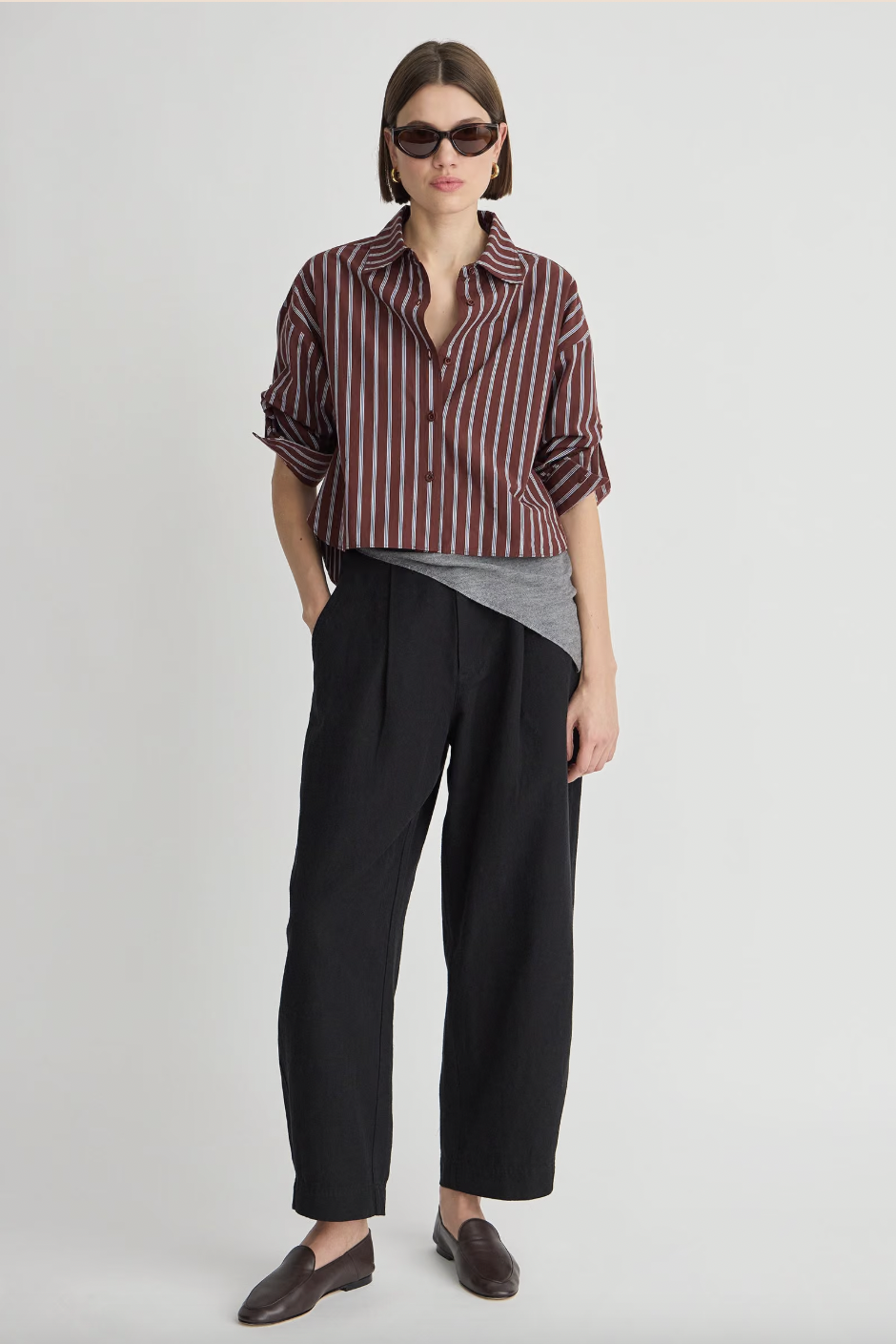 Cropped Isolde Button Down, Spice Stripe