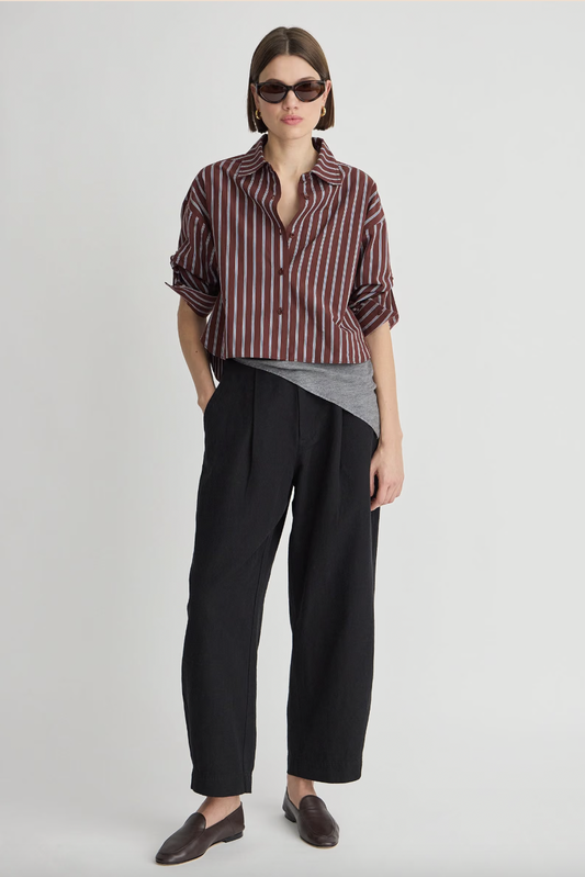 Cropped Isolde Button Down, Spice Stripe