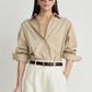Isolde Button Down, Sand & Blue Stripe