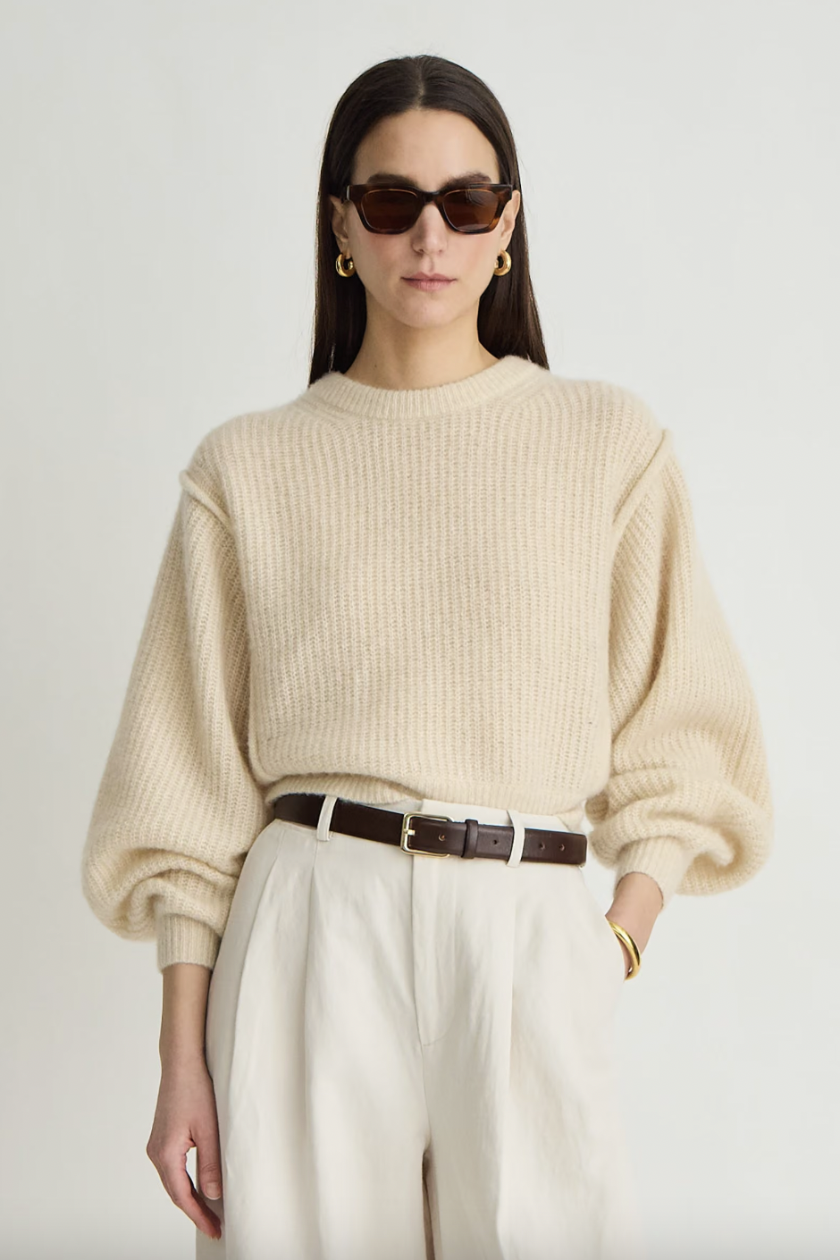 Softest Silk Cashmere Batwing Crew, Ivory