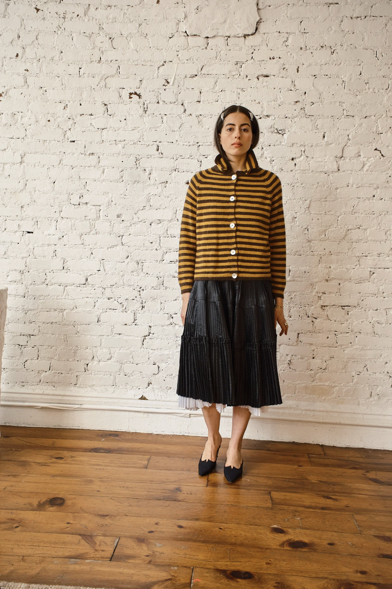 Sutton Striped Cardigan, Mustard/Choc