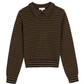 Nadia Stripe Polo Sweater, Navy / Caramel
